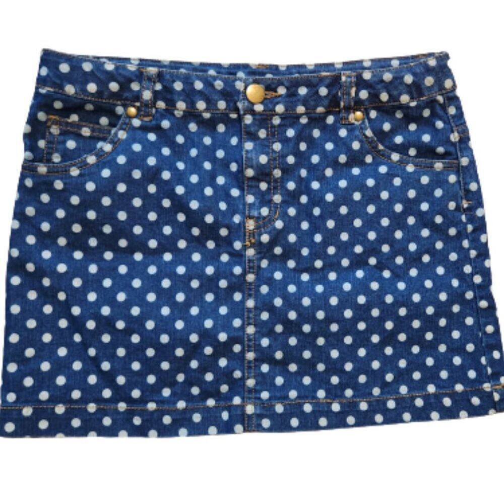FADED GLORY GIRLS POLKA-DOT JEANS SKIRT SIZE 16 || EUC